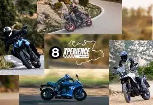 Collage von mehreren Suzuki Motorrädern und in der Mitte ist der Schriftzug 8 Xperience
